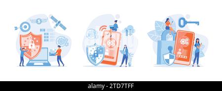 Data protection Concept, Data security and privacy and internet security. Data protection set flat vector modern illustration Stock Vector