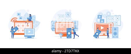 Modern television technology. Smart TV box. Smart tv technology. Smart TV set flat vector modern illustration Stock Vector
