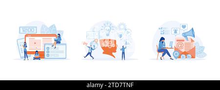 Digital overload. Digital information overload. Digital overload. Gadget dependent life. Digital overload set flat vector modern illustration Stock Vector