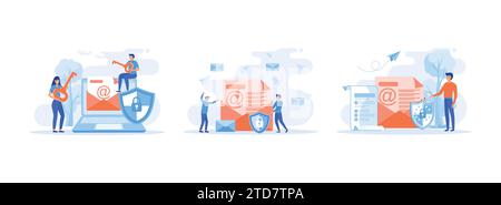 Email encryption concept, Secure, encrypted messages, emails, Internet data protection. Email encryption set flat vector modern illustration Stock Vector