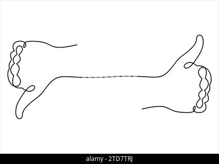 One line drawing of hands with thumbs up and thumbs down. Good and bad gesture concept. Continuous line draw design Stock Vector