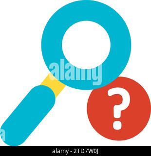 Magnifying glass tool looking for answer to question, business process organization flat symbol. Pictogram of search and analysis web page. Simple fla Stock Vector