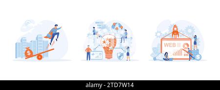 Business startup concept. Rise of the career to success. business project startup. Business startup set flat vector modern illustration Stock Vector