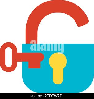 Unblocked access to computer data. Open padlock, business process organization flat symbol. Simple flat color icon isolated on white background Stock Vector