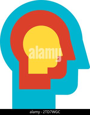 Human heads side view built into each other, multi level hierarchy. Business process organization flat symbol. Profile of adult bald man. Simple flat Stock Vector