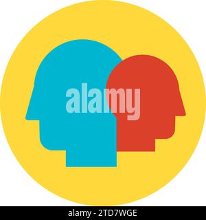 Head of superior and subordinate. Human profiles side view, business process organization flat symbol. Simple flat color icon isolated on white backgr Stock Vector