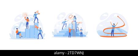Business development plan for improvement, Reaching for career goals and success, growth spiral. Business development set flat vector modern illustrat Stock Vector