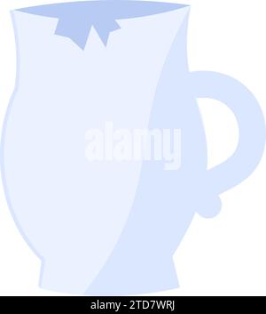 Reusable cracked glass ceramic jug, glass home object. Household item out of use for disposal. Recycling of industrial products. Simple flat vector is Stock Vector