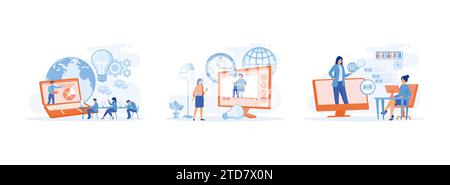 Webinar and online education courses, Webinar and video seminar learning concept, Media Design for Business. Online education set flat vector modern i Stock Vector