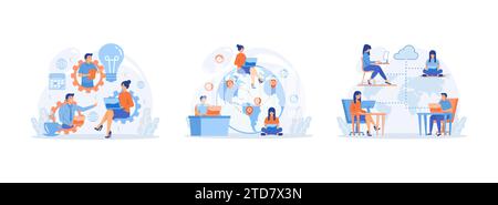 Outsourcing concept, Work outsourcing and telecommuting, Business Outsourcing. Outsourcing set flat vector modern illustration Stock Vector
