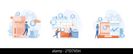 Tax return Tax inspector concept, background of financial document. Tax Return set flat vector modern illustration Stock Vector