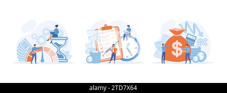 Cost optimization concept. Idea of financial and marketing strategy. Cost and income balance. Cost optimization set flat vector modern illustration Stock Vector