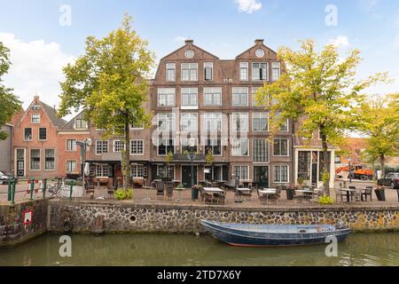 Historic canal houses in the center of the picturesque Dutch town of Hoorn in West Friesland. Stock Photo