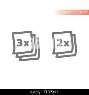 Two or three layers paper or towel line icons. 2, 3 layer outline icon set. Stock Vector