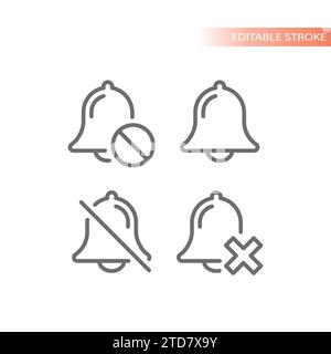 Mute, no sound and silent vector icon set. Bell crossed outline icons. Stock Vector