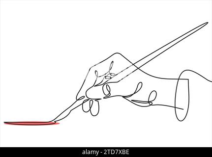 hand of the artist in a flat style holding the brush.Vector continuous line. Stock Vector