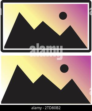 Photo Gallery icon | Picture icon |Mountains with sun gallery icon Stock Vector