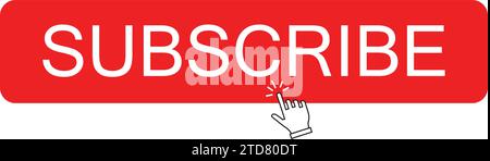 Subscribe Red button | subscribe to channel | Social media | button icon | bell button and hand cursor Stock Vector