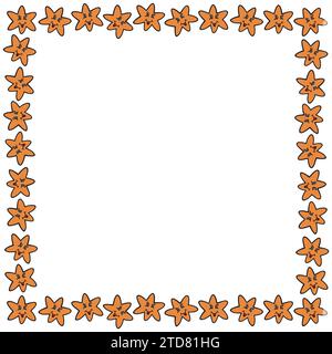 Frame of orange doodle Stars. Doodle Pattern for Card, Banner, Poster. Childish Cute Border with Primitive Doodles Stock Vector