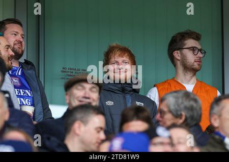 Ipswich, England, UK. 16th Dec, 2023. Ed Sheeran smiles reacts during the Ipswich Town FC v Norwich City FC sky bet EFL Championship match at Portman Road, Ipswich, England, United Kingdom on 16 December 2023 Credit: Every Second Media/Alamy Live News Stock Photo