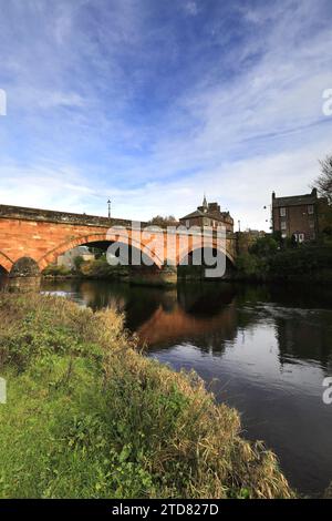 The river Annan, road bridge and town hall, Annan town, Dumfries and Galloway, Scotland, UK Stock Photo