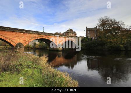 The river Annan, road bridge and town hall, Annan town, Dumfries and Galloway, Scotland, UK Stock Photo