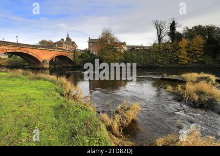 The river Annan, road bridge and town hall, Annan town, Dumfries and Galloway, Scotland, UK Stock Photo