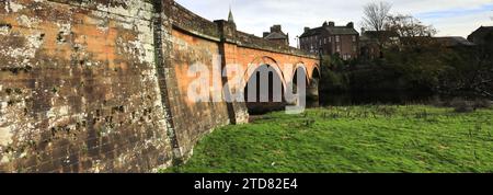 The river Annan, road bridge and town hall, Annan town, Dumfries and Galloway, Scotland, UK Stock Photo