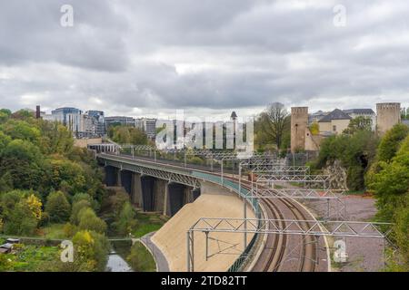 View to walls and tower of the Rham plateau in the city Luxembourg Stock Photo