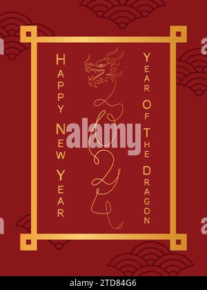 Dragon 2024 banner. Vector poster calendar oriental Chinese New Year ...