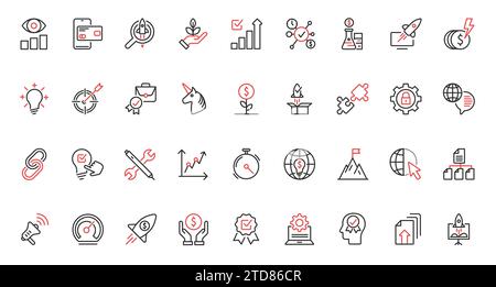 Startup technology trendy red black thin line icons set vector ...