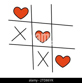 Tic-tac-toe game with hearts. Noughts and crosses. Valentine Day element. Vector flat illustration. Stock Vector