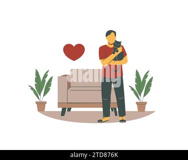 Man with a cat in his arms. Vector illustration in flat style Stock Vector