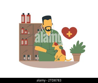 Veterinarian with a dog. Vector illustration in a flat style. Stock Vector