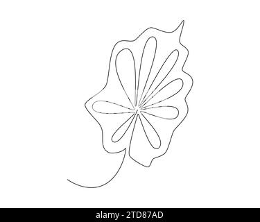 continuous line drawing of a tropical leaf. Vector illustration on white background. Stock Vector