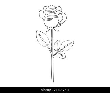 Continuous one single line drawing rose flower icon vector illustration concept Stock Vector