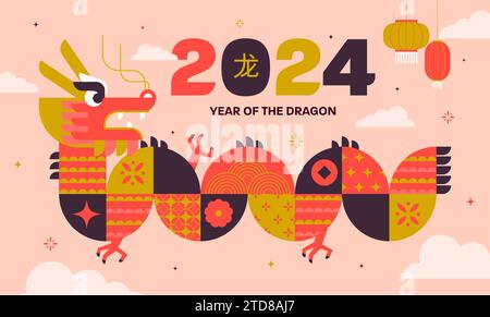 Lunar new year background, banner, Chinese New Year 2024 , Year of the  Dragon. Geometric modern style Stock Vector Image & Art - Alamy