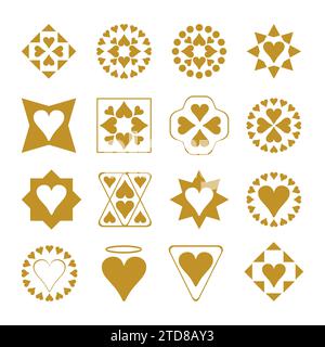 Set of vector icons with hearts and symbols. Isolated on white background. Stock Vector
