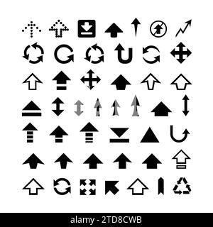 Black vector modern simple arrows collection. Set of direction symbols or different arrows on flat style for web design or interface. Stock Vector