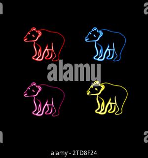 Vector set of bears with neon effect. Stock Vector