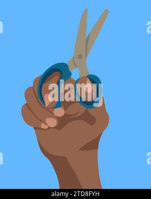 Vector isolated illustration of hand holding scissors. Stock Vector