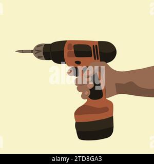 Vector isolated illustration of a drill held by a hand. Stock Vector