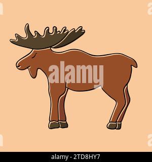 Vector isolated illustration of moose with outline. Stock Vector