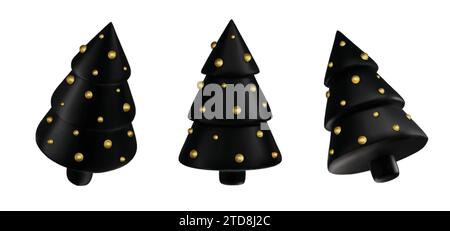 Set 3d violet Christmas tree . Glossy New year and xmas abstract tree shapes. Stock Vector
