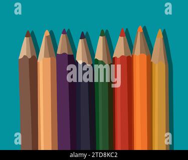 Vector isolated illustration of colored pencils set. Stock Vector