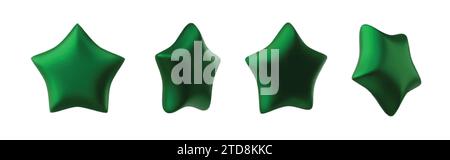 Set of green stars different shapes. Realistic 3d design cartoon style. vector illustration Stock Vector