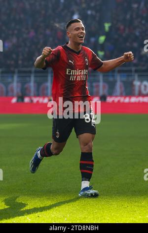 Milan, Italy. 17 December 2023. Jan-Carlo Simic of AC Milan celebrates during the Serie A football match between AC Milan and AC Monza. Credit: Nicolò Campo/Alamy Live News Stock Photo