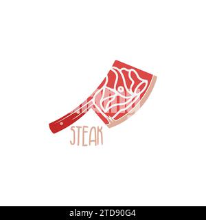 meat marbling fat steak chopper machete shape logo vector Stock Vector