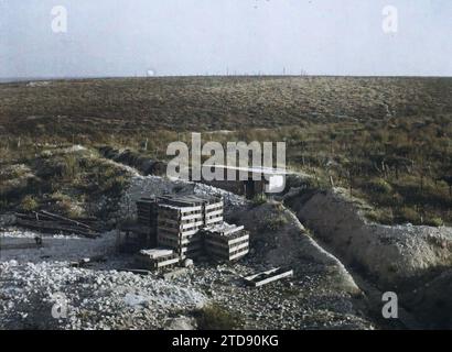 Fort de Vaux, France, Nature, Environment, First World War, Landscape, Ruins, Front, Trenches, Fortress, Barbed wire, Post-war, France, Fort de Vaux, What remains of the Bois du Chapter seen from Fort de Vaux, Vaux-devant-Damloup, 11/09/1919 - 11/09/1919, Cuville, Fernand, 1919 - Meuse - Georges Chevalier et Fernand Cuville - (10-12 September), Autochrome, photo, Glass, Autochrome, photo, Positive Stock Photo