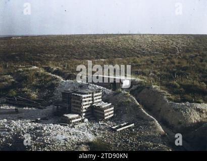 Fort de Vaux, France, Nature, Environment, First World War, Landscape, Ruins, Front, Trenches, Fortress, Barbed wire, Post-war, France, Fort de Vaux, What remains of the Bois du Chapter seen from Fort de Vaux, Vaux-devant-Damloup, 11/09/1919 - 11/09/1919, Cuville, Fernand, 1919 - Meuse - Georges Chevalier et Fernand Cuville - (10-12 September), Autochrome, photo, Glass, Autochrome, photo, Positive Stock Photo